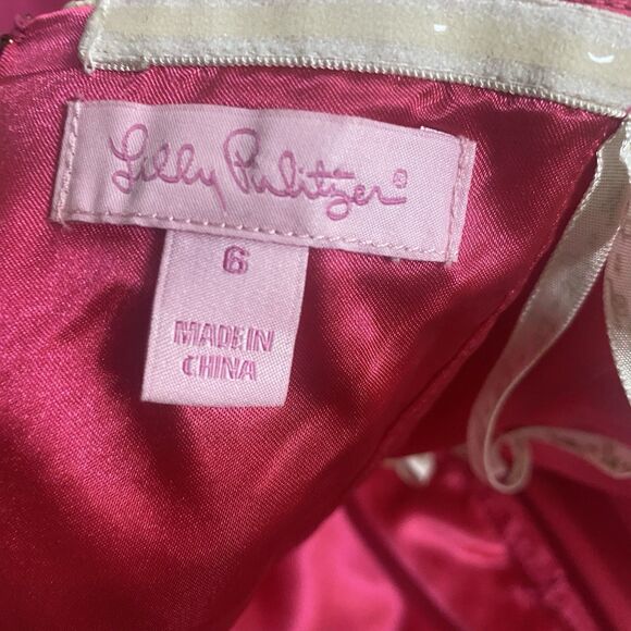 Lilly Pulitzer Jillie Chiffon Strapless Dress Pink Silk Size 6 - Picture 8 of 12